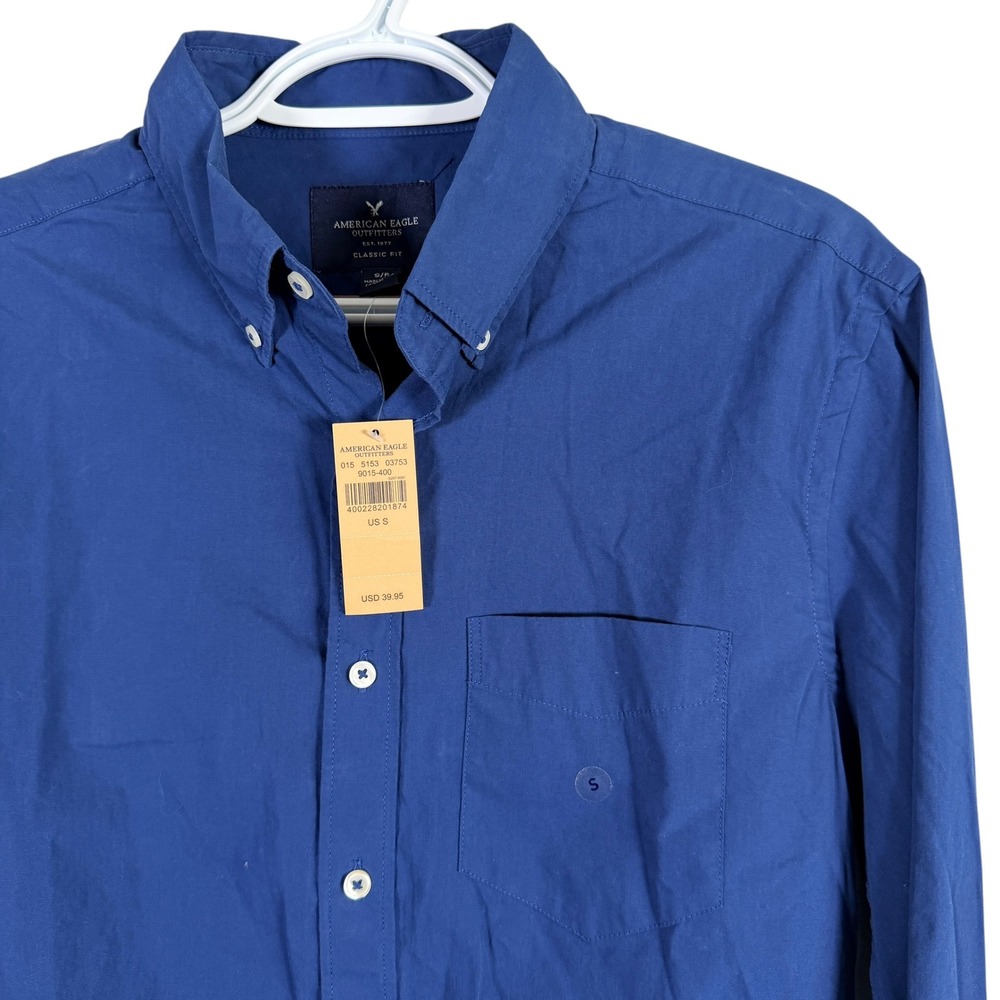 American Eagle Button Down Shirt Mens S Blue Classic Fit Long Sleeve Cotton NEW
